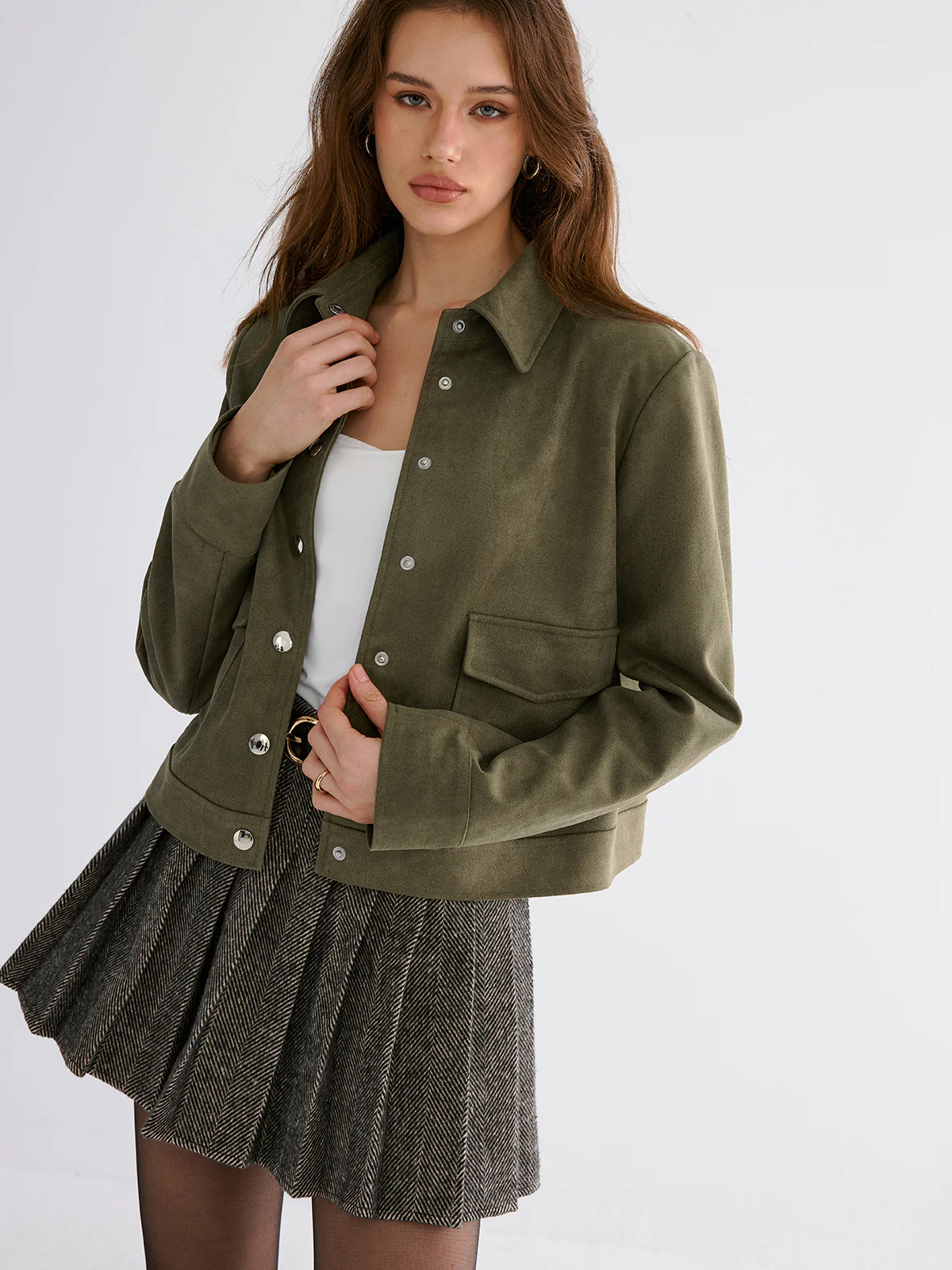 Suede Effect Lapel Button Jacket - Wholesalesil