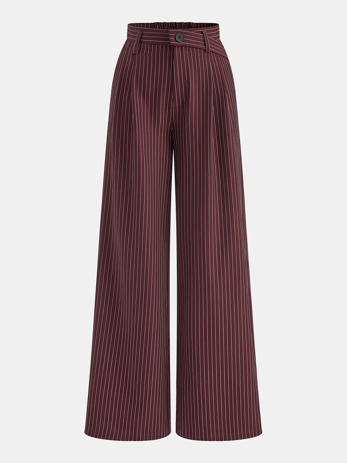 Asymmetric Waistband Pinstripe Wide-Leg Pants - Wholesalesil