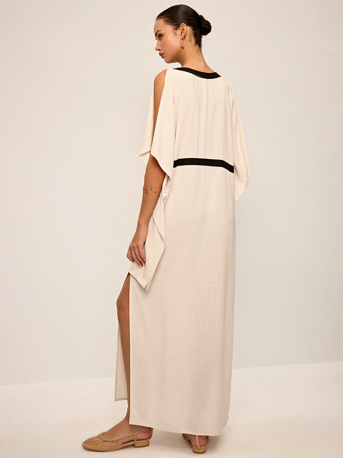 Contrast Trim Maxi Dress with Slit - Wholesalesil