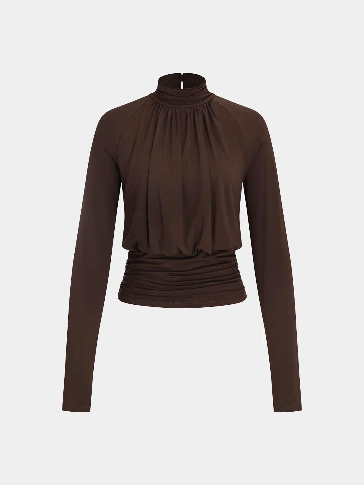 Mock Neck Ruched Modal Long-Sleeve Top - Wholesalesil