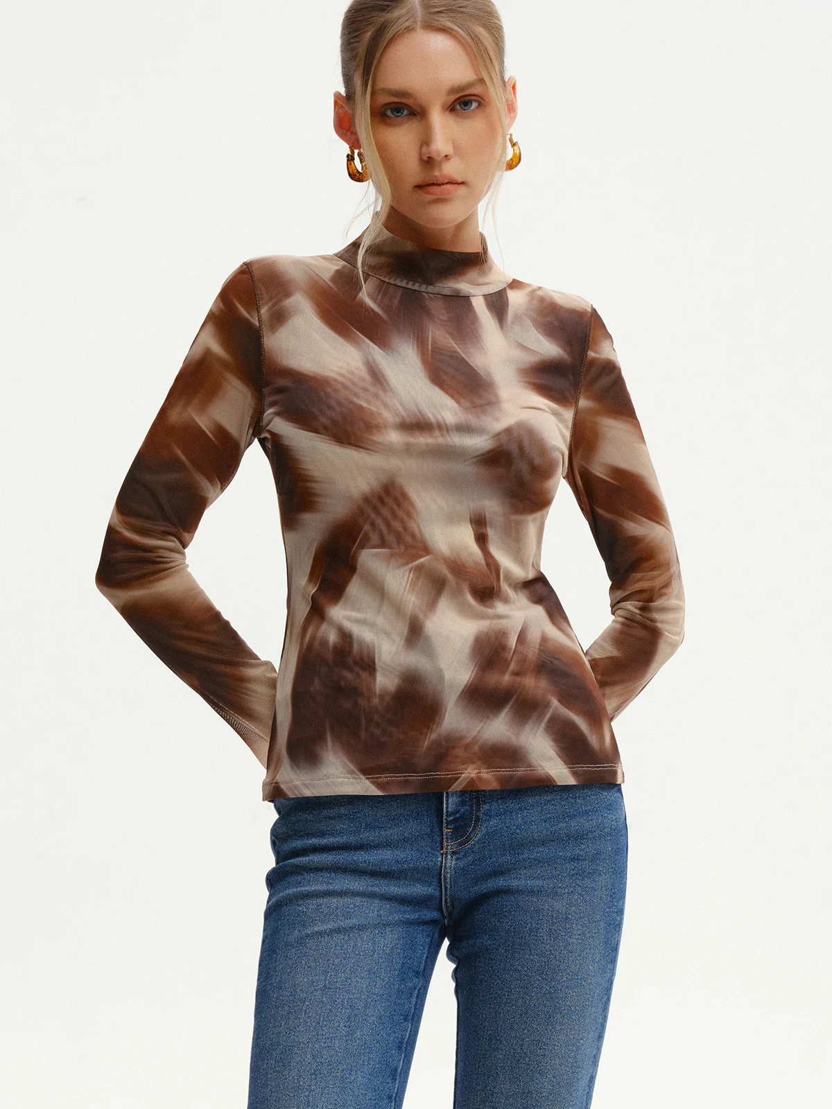 Abstract Print Mesh Long Sleeve T-Shirt - Wholesalesil