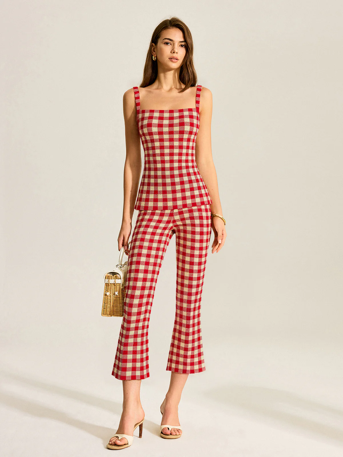 Gingham Print Pants Set - Wholesalesil