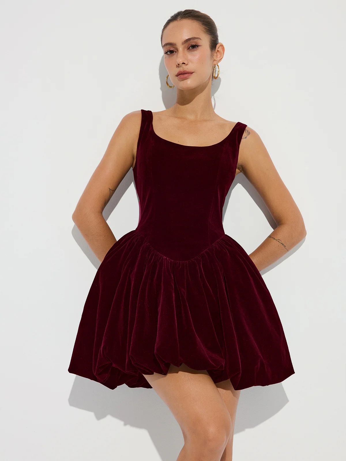 Bubble Hem Velvet Strappy Mini Dress - Wholesalesil