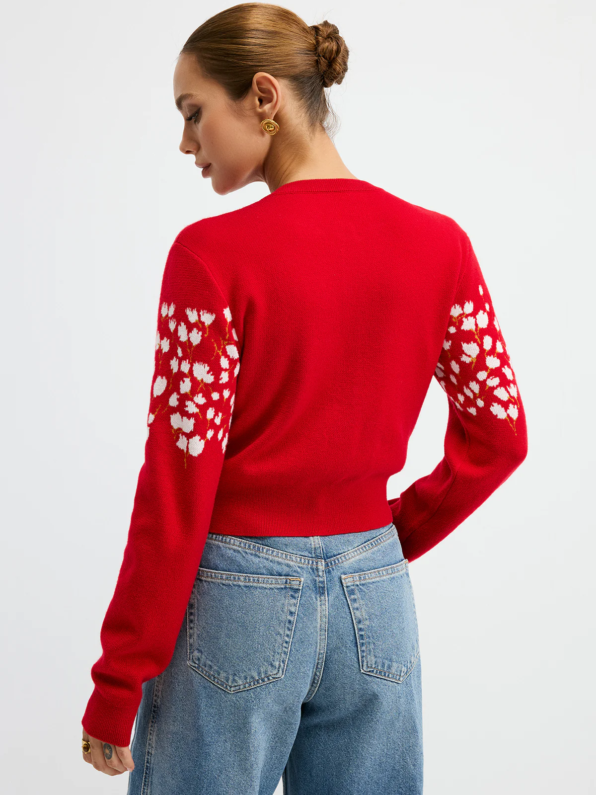 Floral-Patterned Wool Blend Cardigan - Wholesalesil