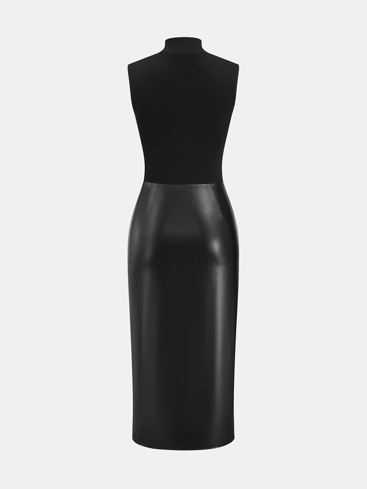 Faux Leather Panel Mock Neck Sleeveless Dress - Wholesalesil
