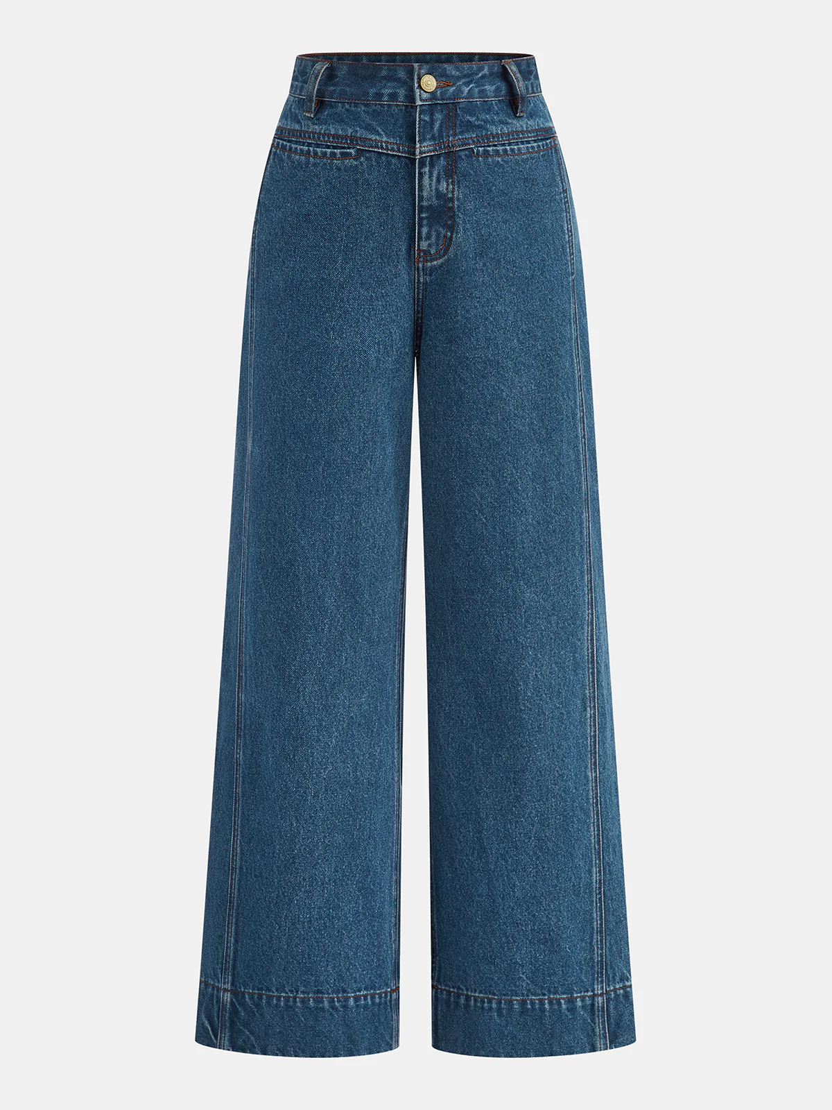 Denim Mid-Waist Wide-Leg Jeans - Wholesalesil
