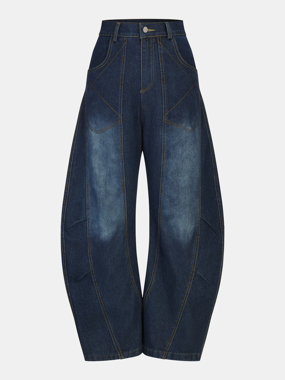 Mid-Waist Denim Curved-Leg Jeans - Wholesalesil
