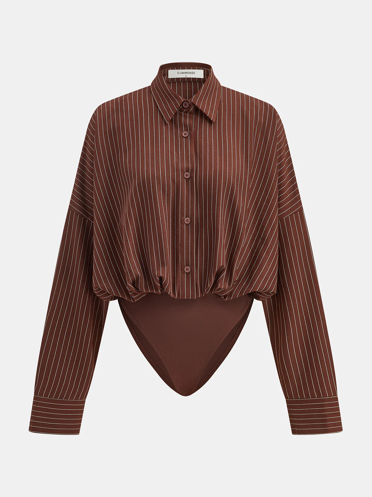 Shirt Collar Pinstripe Long Sleeve Bodysuit - Wholesalesil