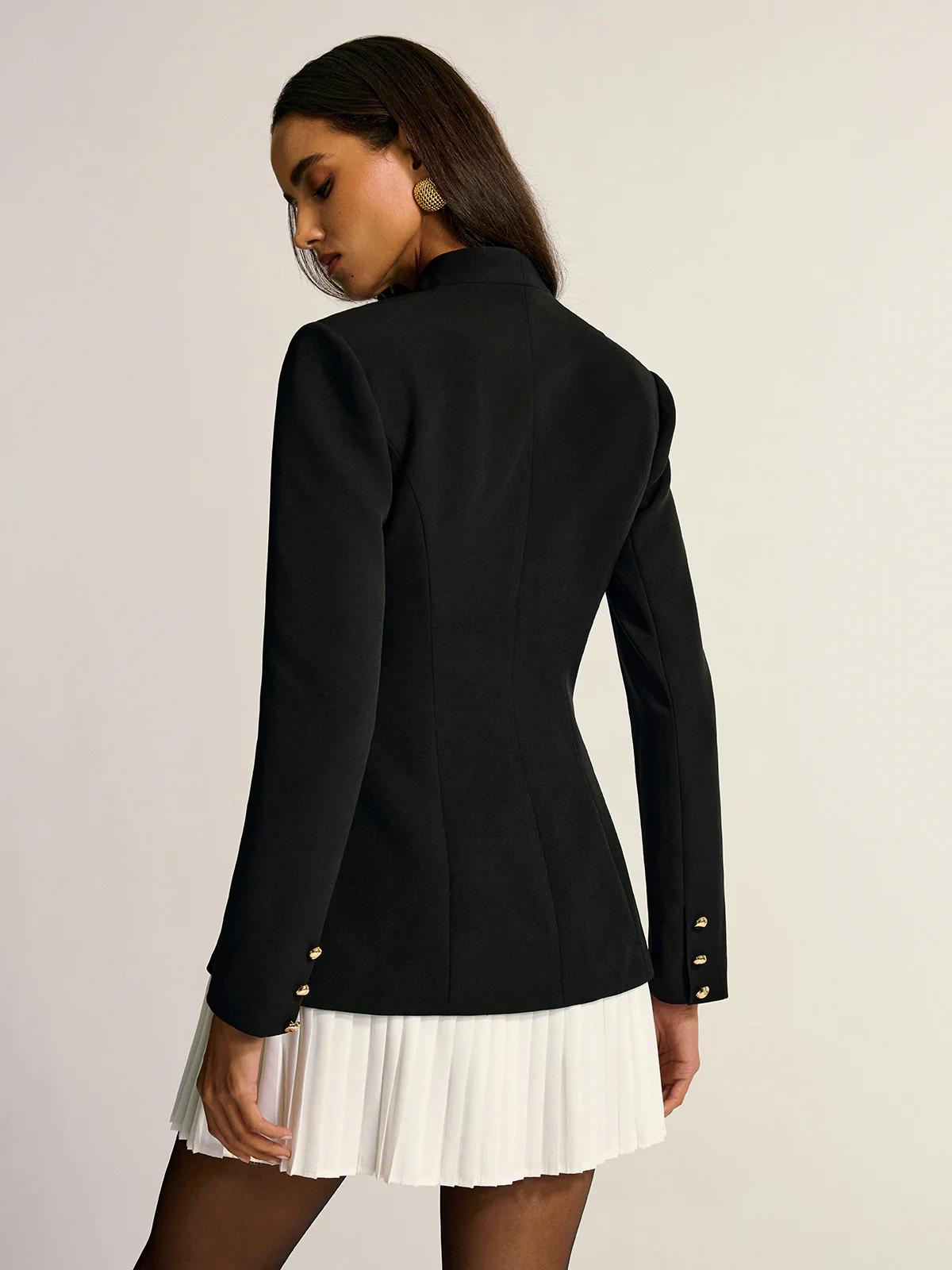 Contrast Pleated Hem Blazer Dress - Wholesalesil