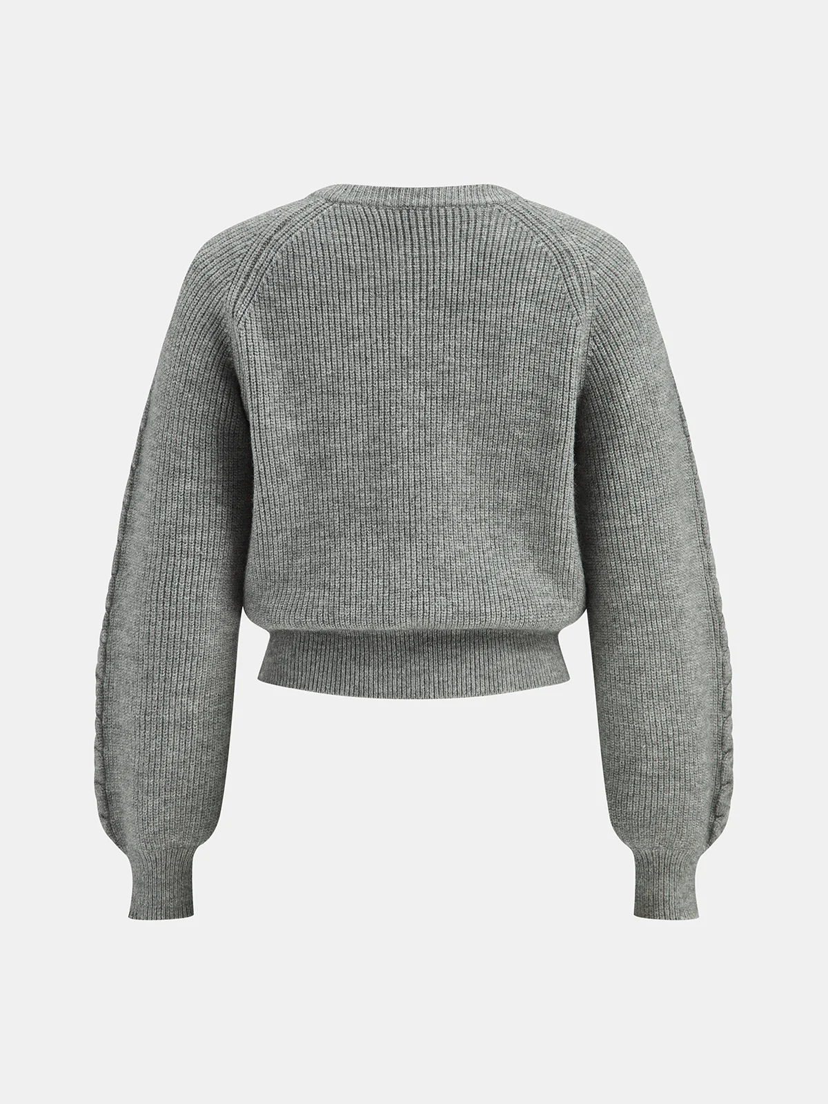 Cable Knit V-neck Puff Sleeve Sweater - Wholesalesil