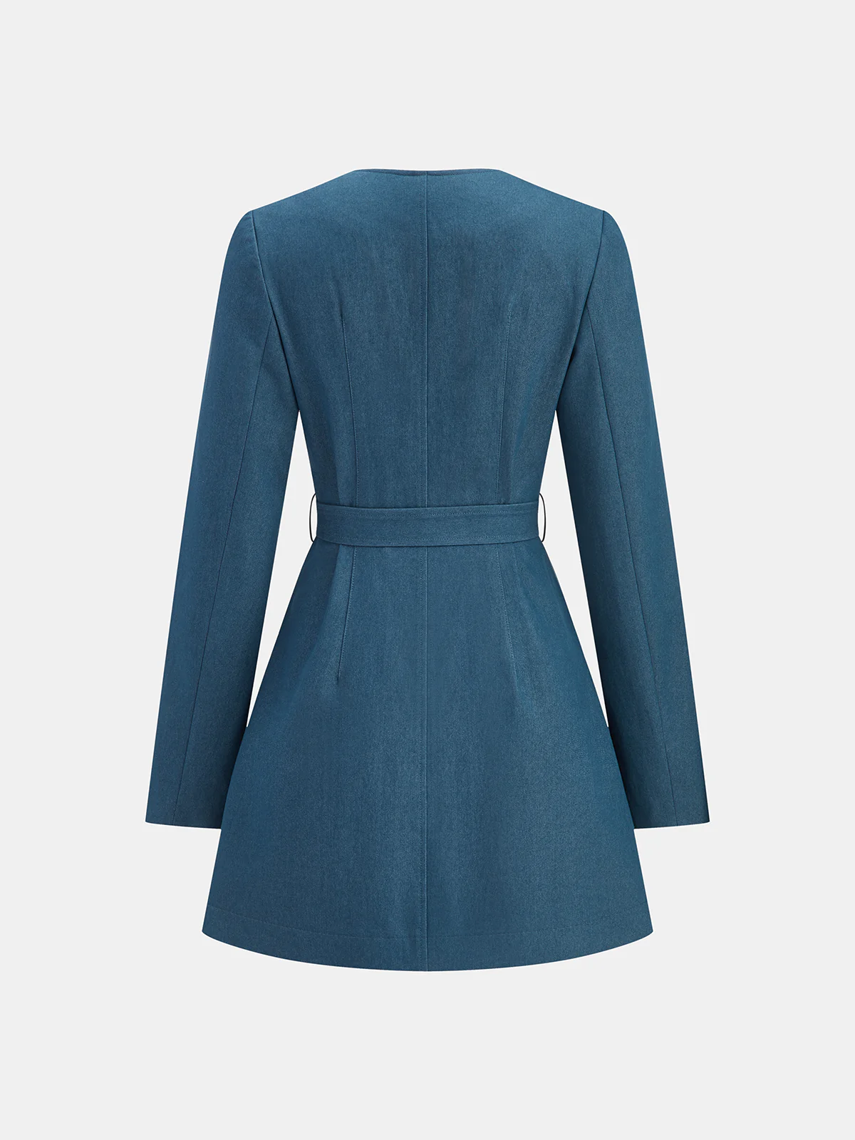 Square-Neck Belted Metal Button Mini Dress - Wholesalesil