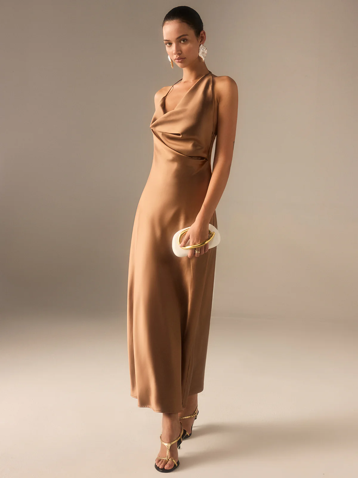 Satin Halter-Neck Backless Maxi Dress - Wholesalesil