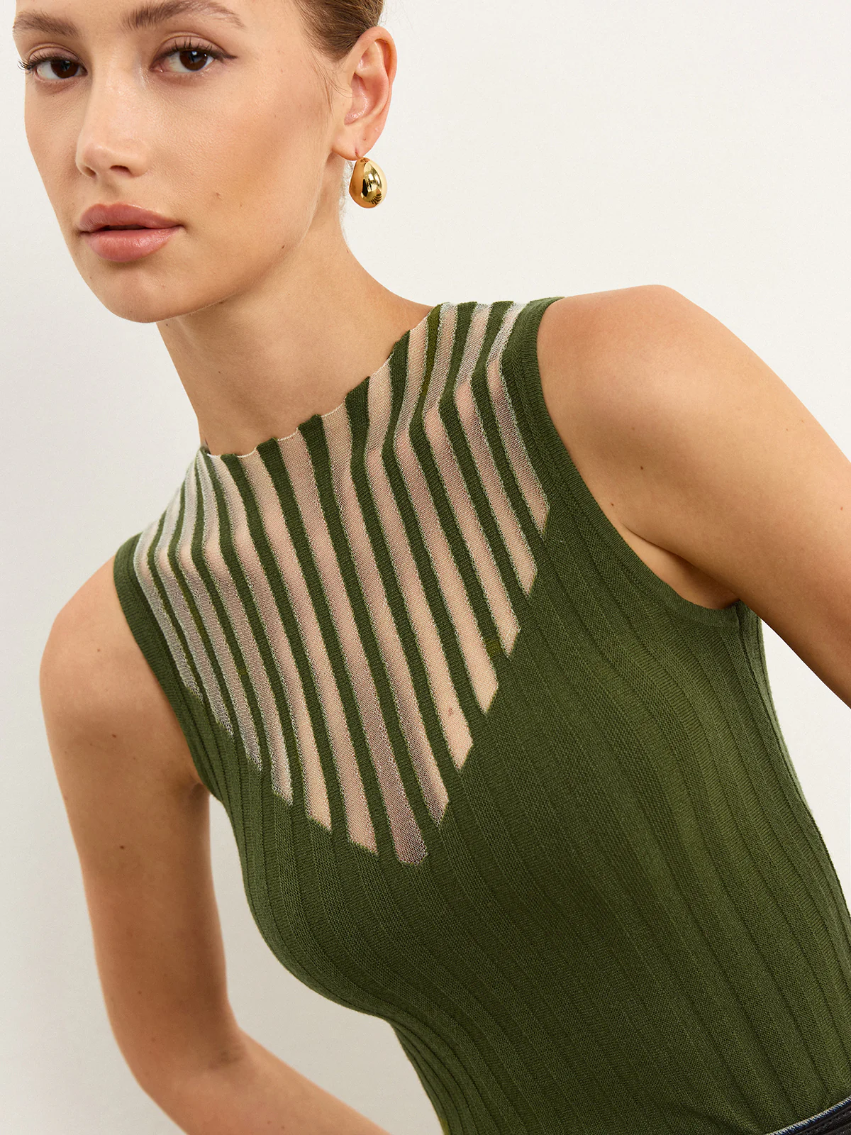 Sleeveless Top with Striped Sheer Detail - Wholesalesil