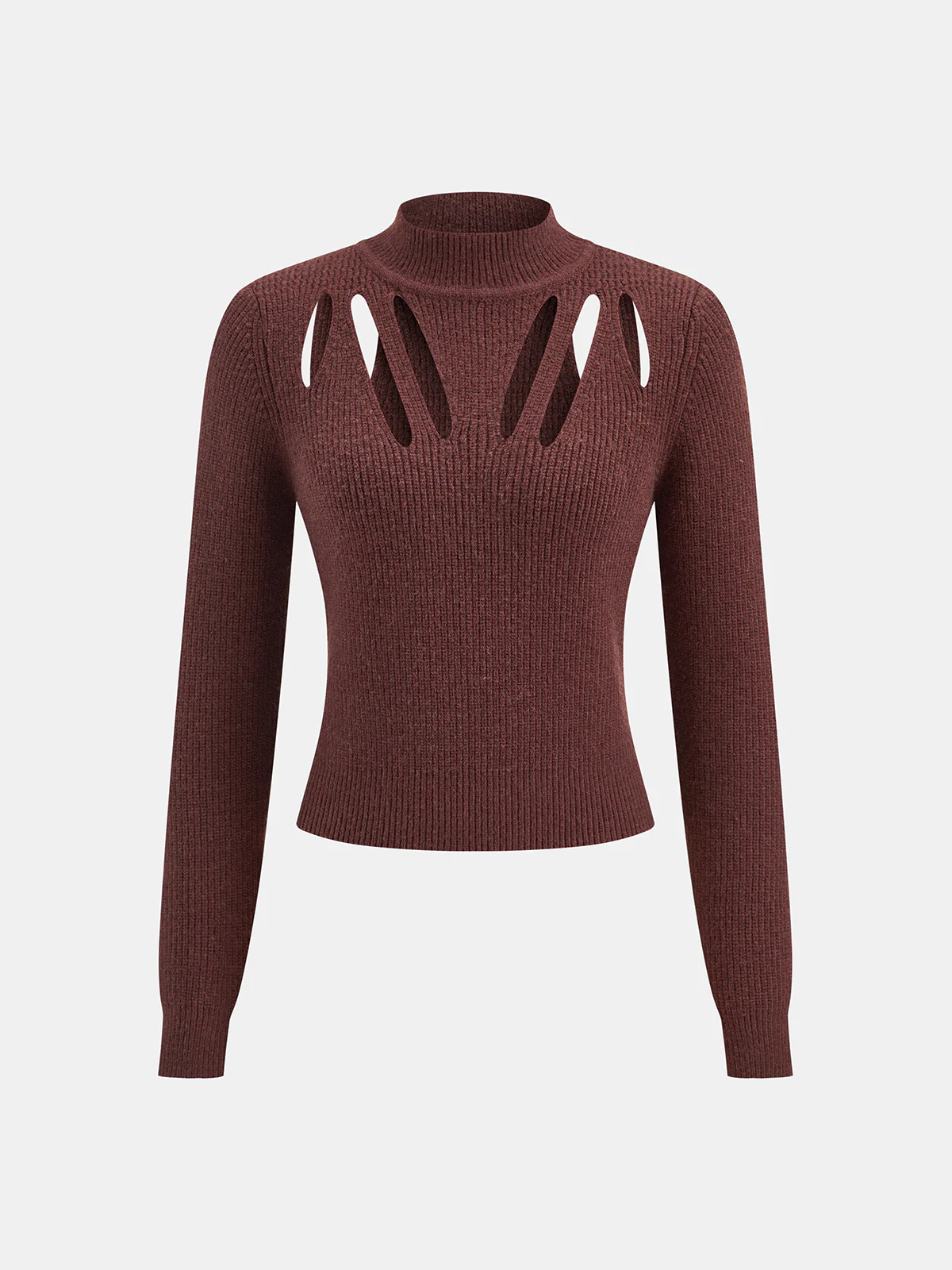 Cut-Out Mock Neck Knitted Sweater - Wholesalesil