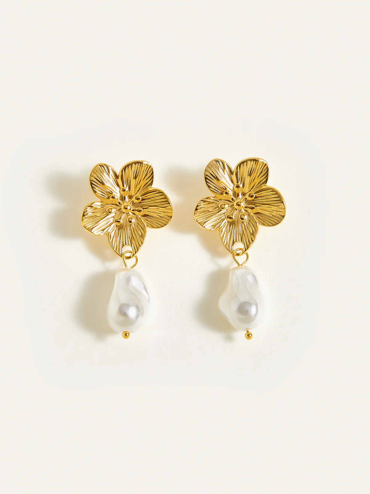Golden Floral Pearl Drop Earrings - Wholesalesil