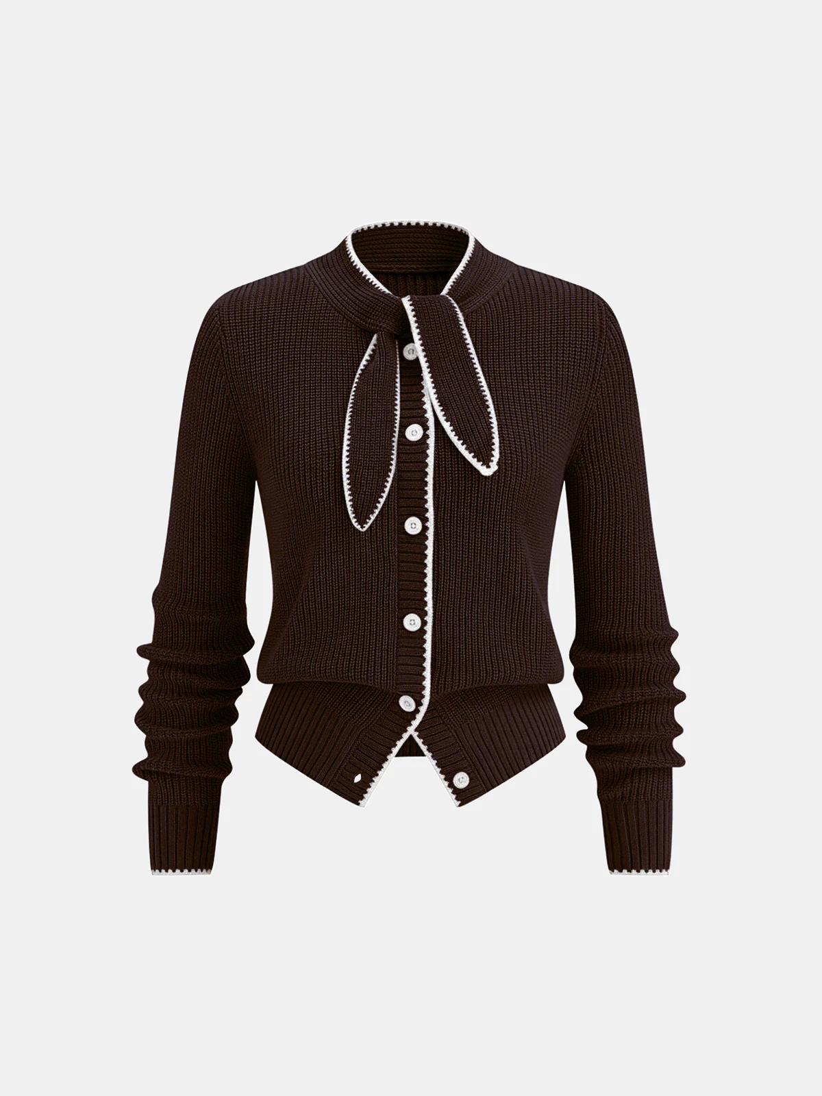 Tie Neck Contrast Trim Wool Blend Cardigan - Wholesalesil