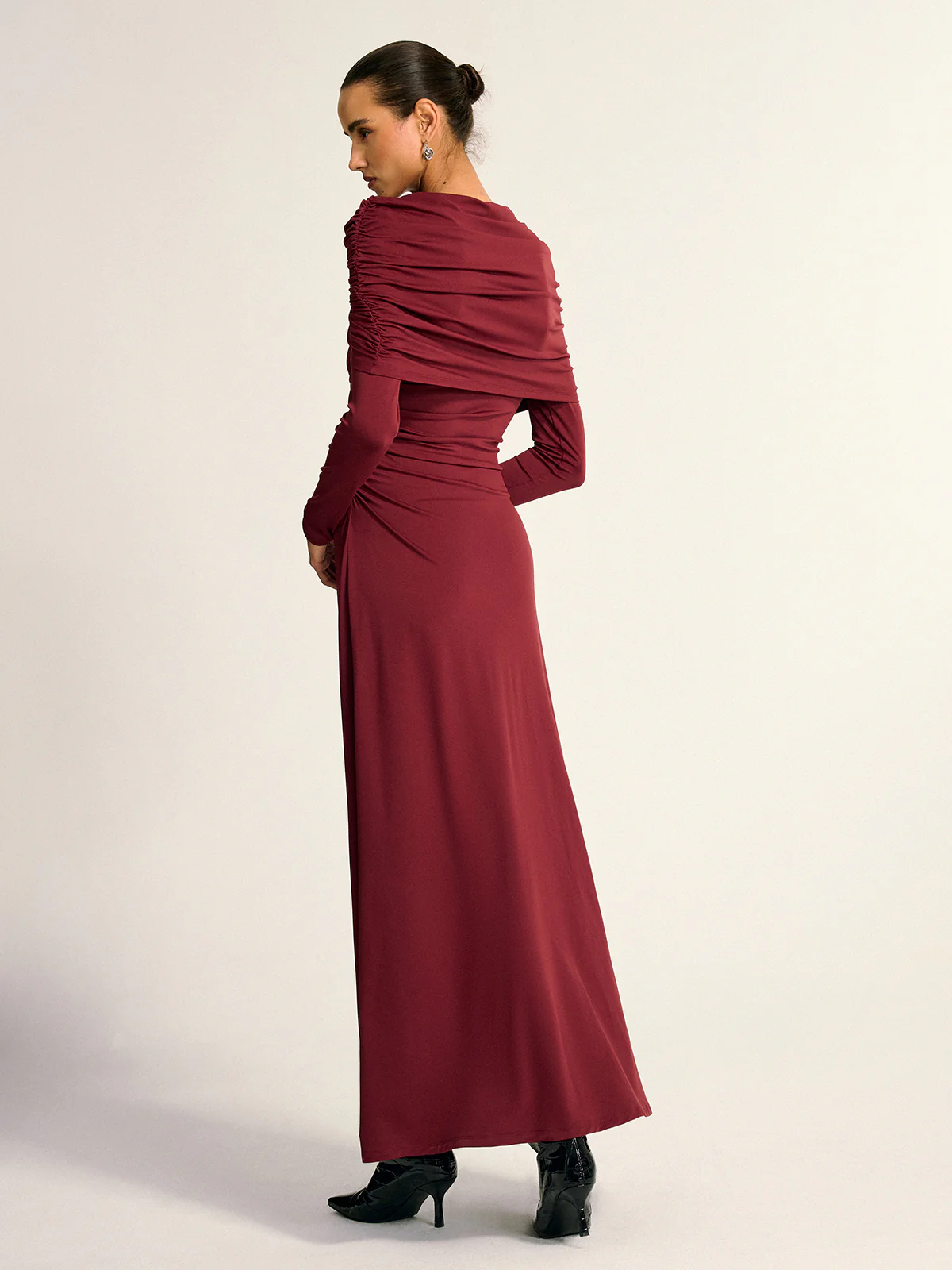 Draped Long Sleeve Maxi Dress - Wholesalesil