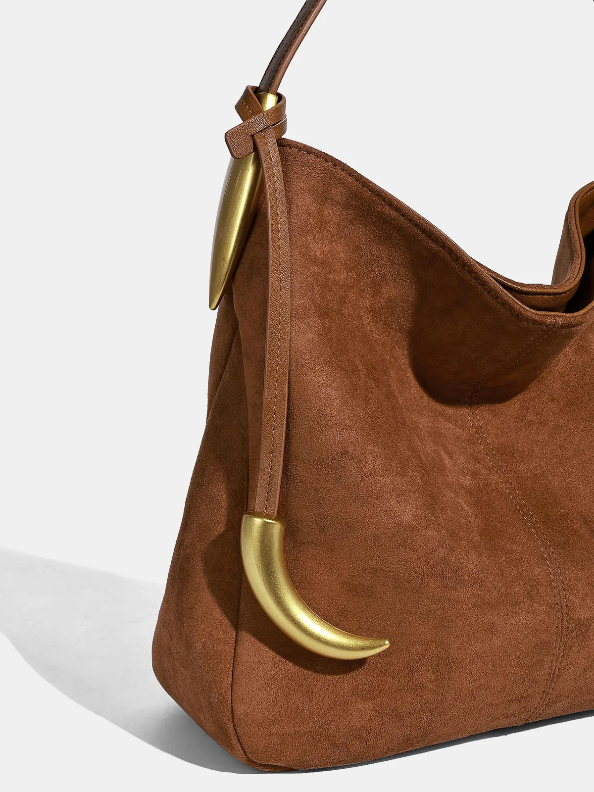Metal Accent Faux Suede Hobo Bag - Wholesalesil
