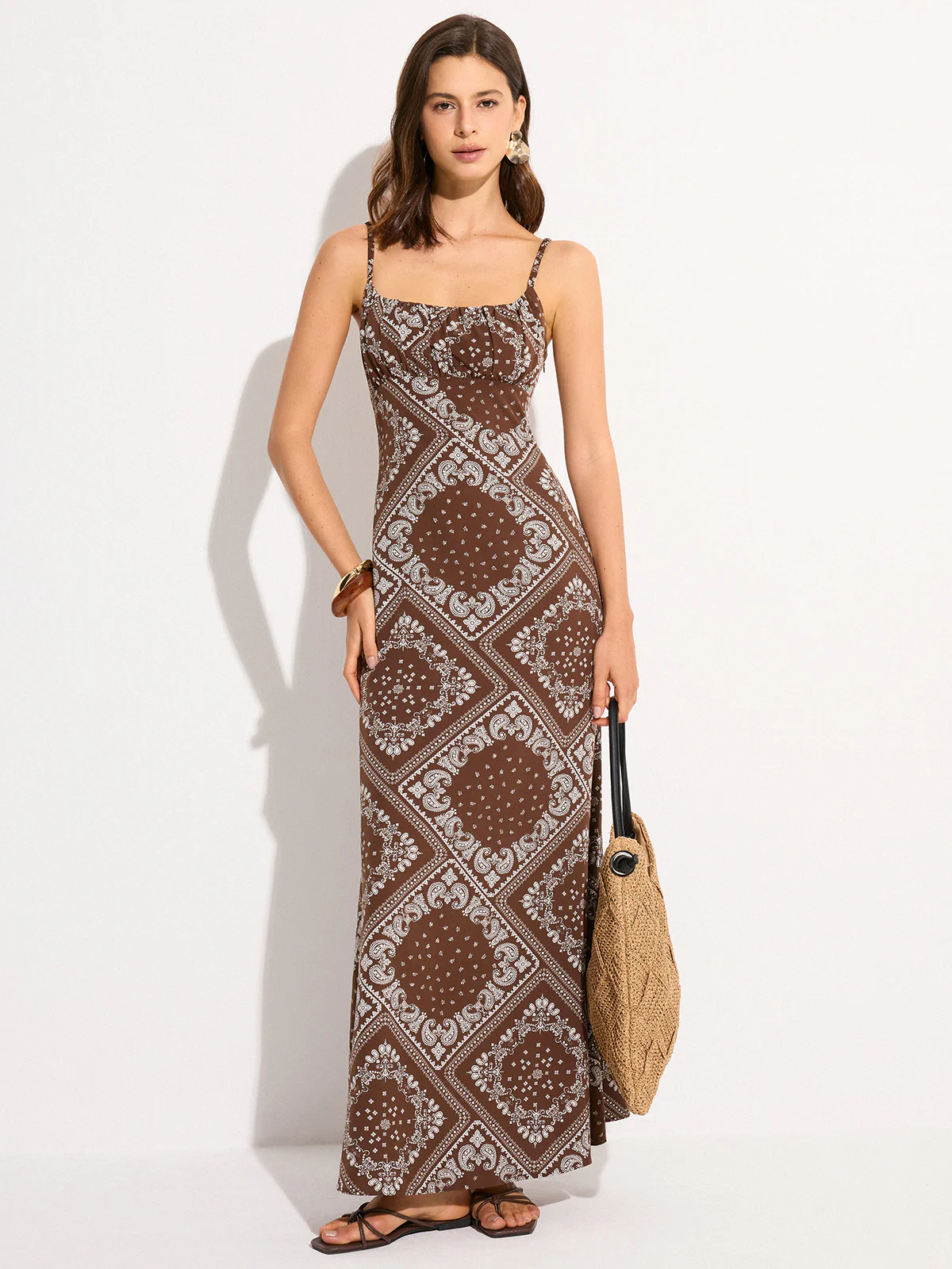 Paisley Print Spaghetti Strap Maxi Dress - Wholesalesil