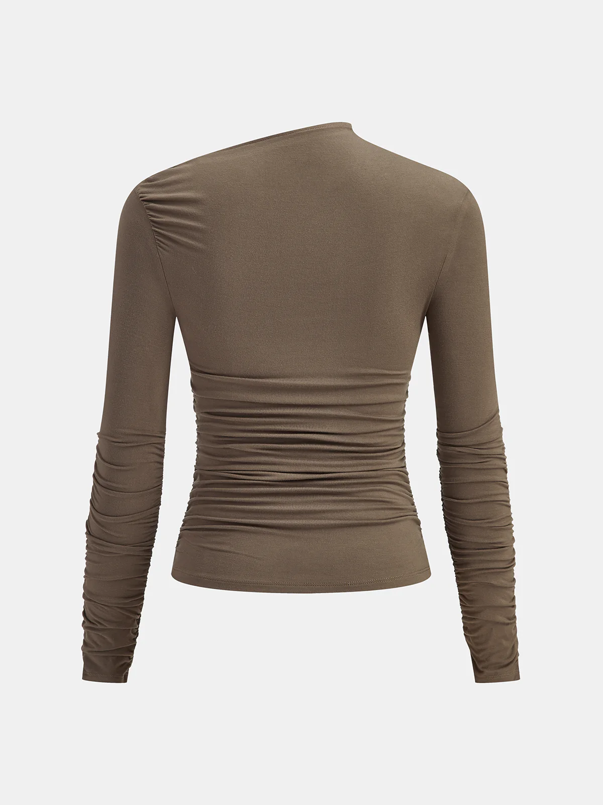 Asymmetric Neck Ruched Long Sleeve Top - Wholesalesil