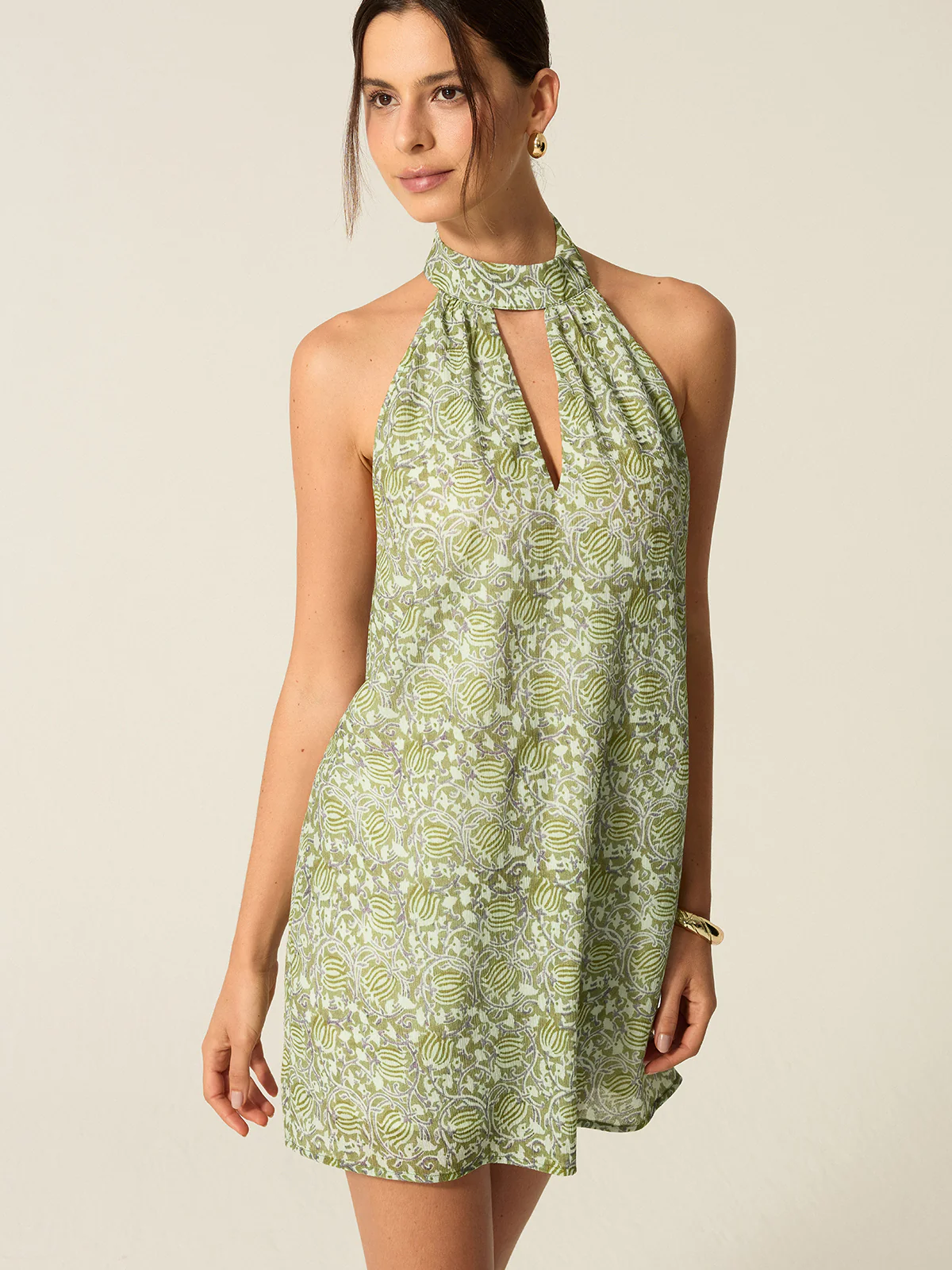 Halter Neck Cut-Out Printed Mini Dress - Wholesalesil