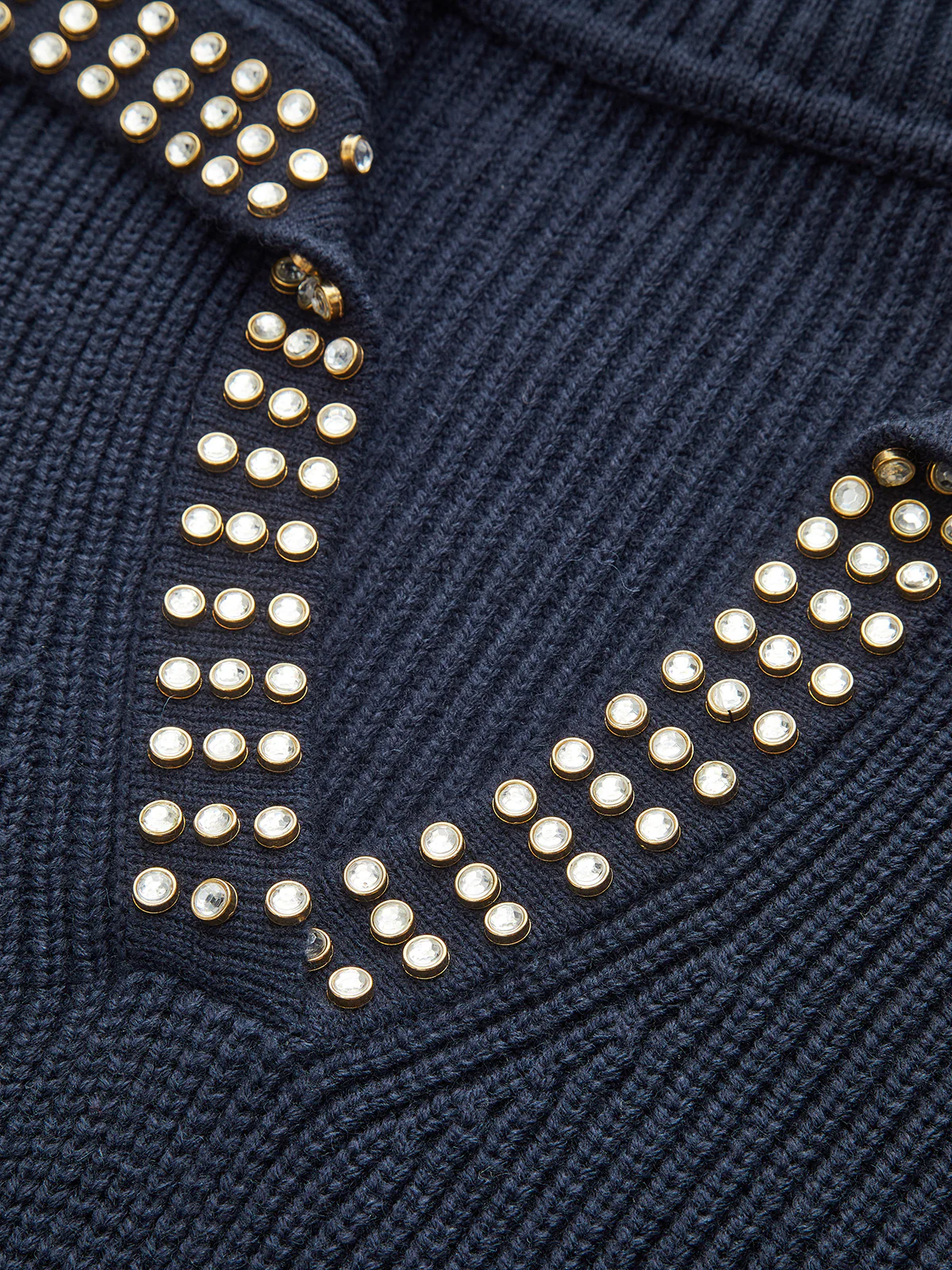 Studded Collar Wool Blend V-Neck Sweater - Wholesalesil