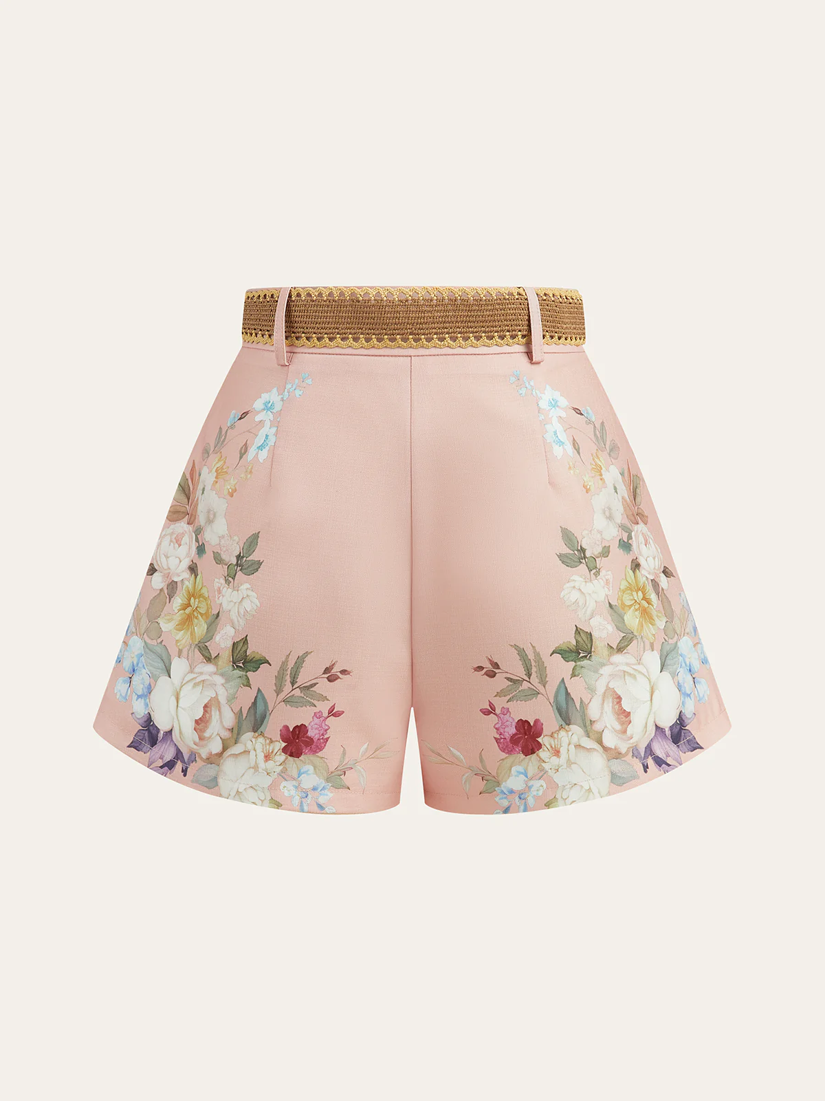 Floral Printed Belted Mid-Waist Shorts - Wholesalesil
