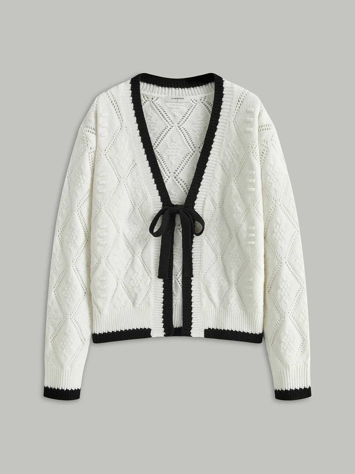 Contrast Trim Tie-Front Knit Cardigan - Wholesalesil