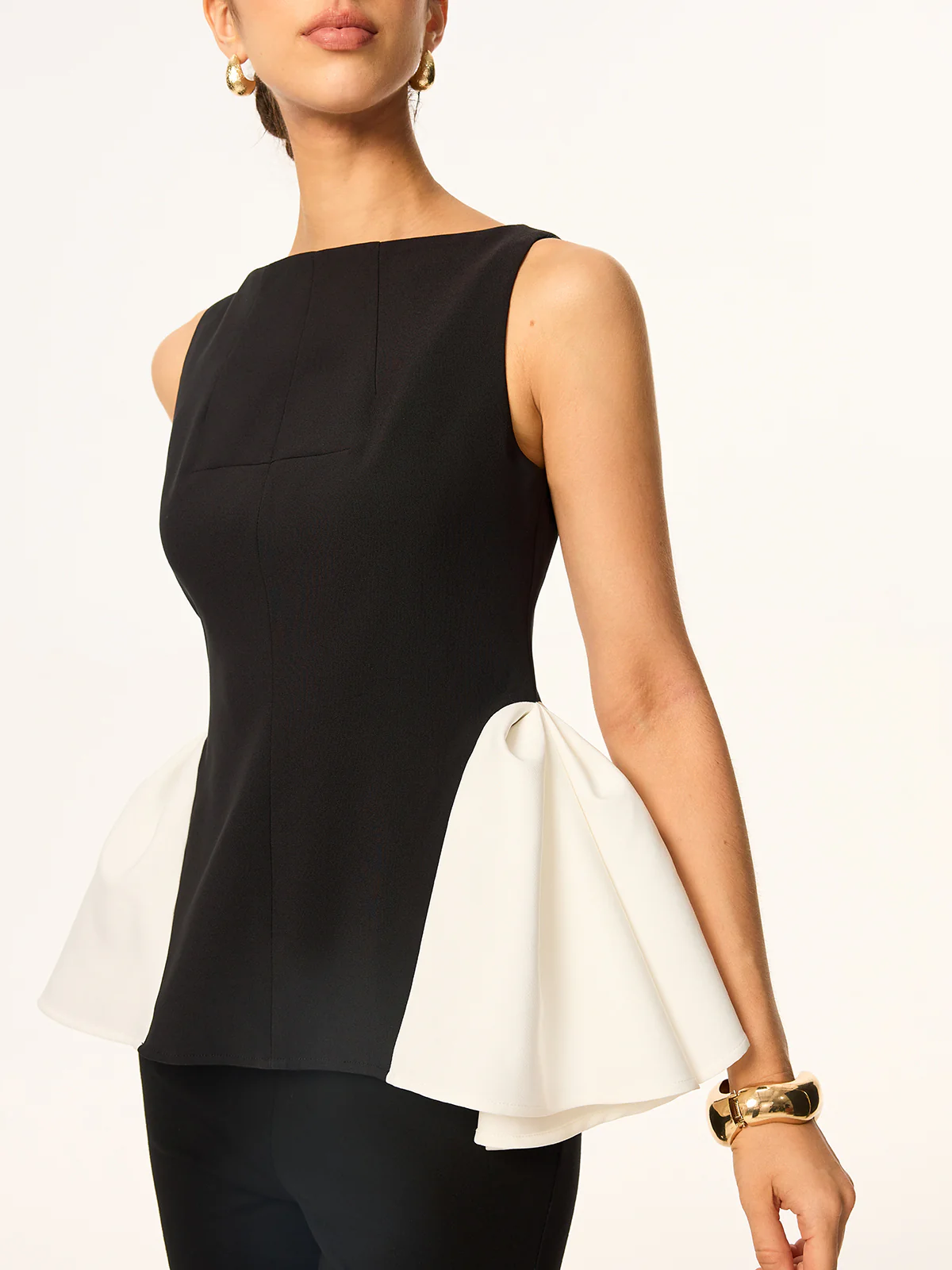 Colorblock Peplum-Waist Sleeveless Blouse - Wholesalesil