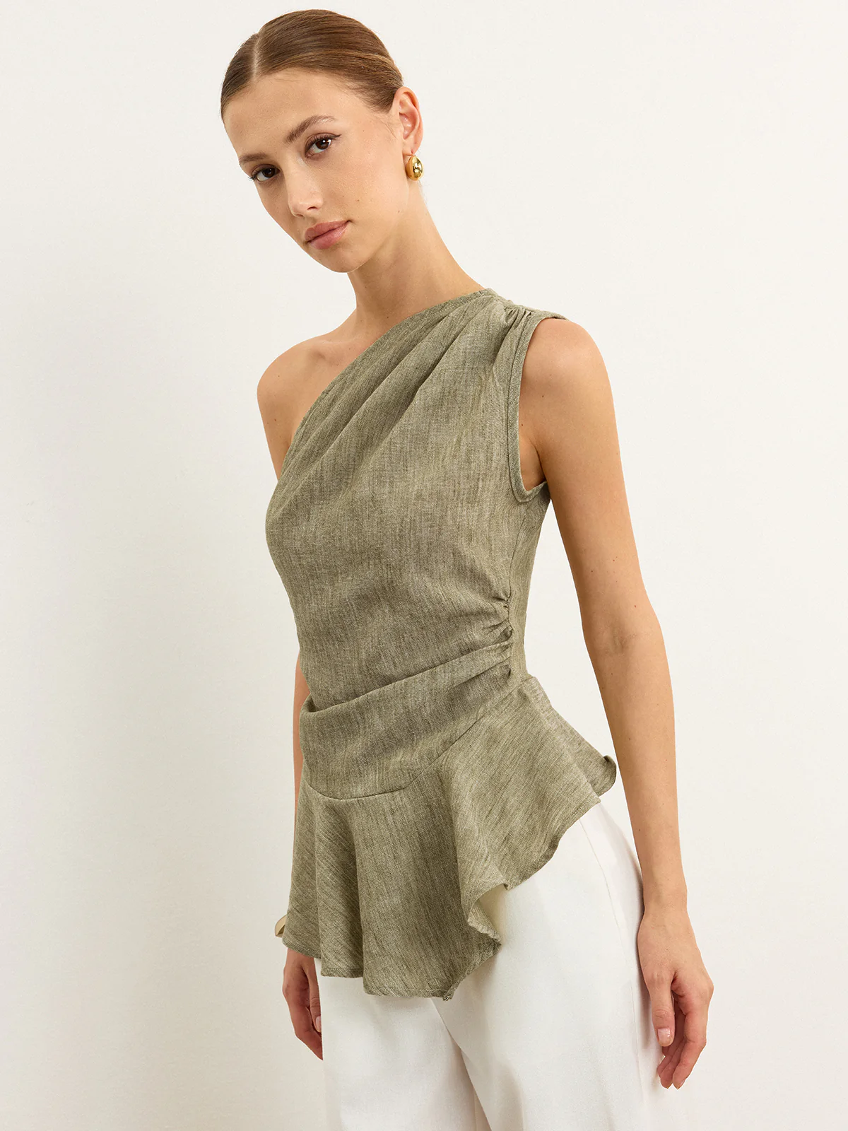 Asymmetrical One-Shoulder Top with Ruffle Hem - Wholesalesil