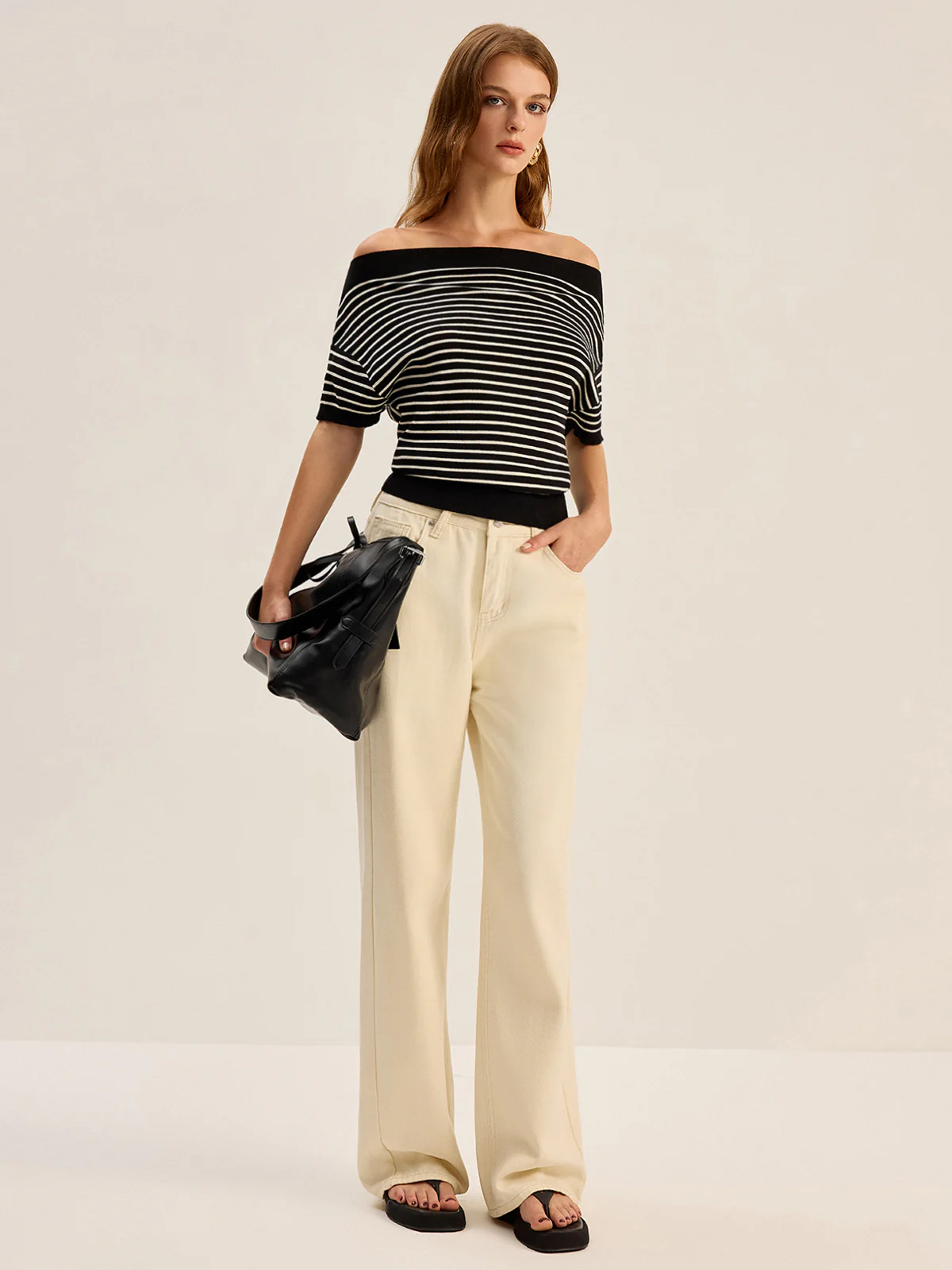 Striped Off-Shoulder Knit Top - Wholesalesil