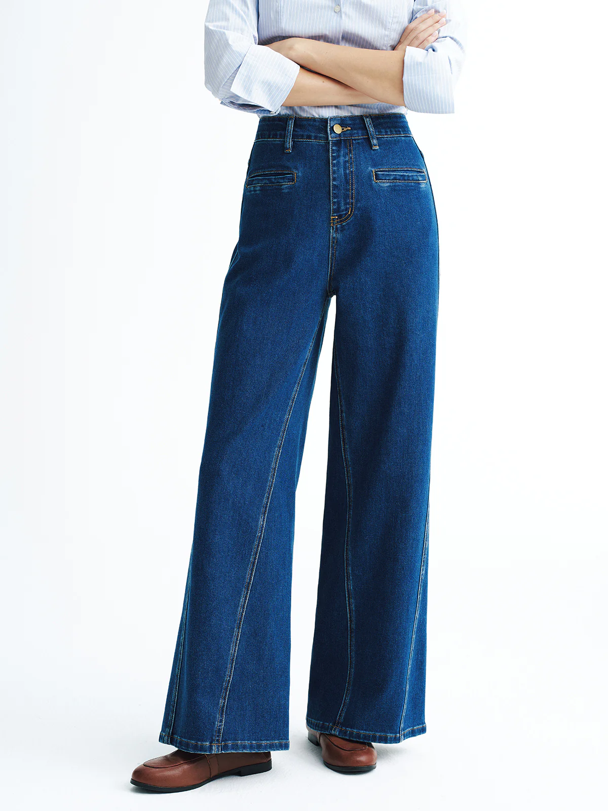 High-Waisted Denim Wide-Leg Jeans - Wholesalesil