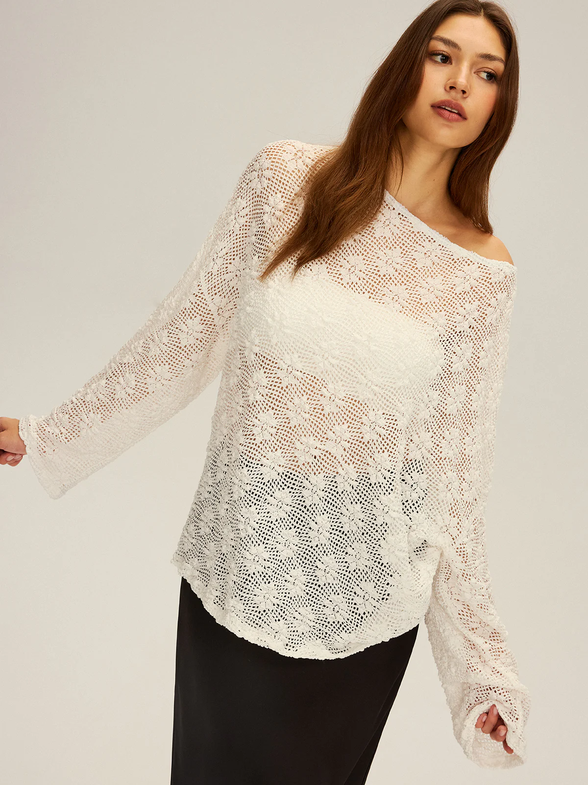 Semi-Sheer Oversized Off-Shoulder Blouse - Wholesalesil