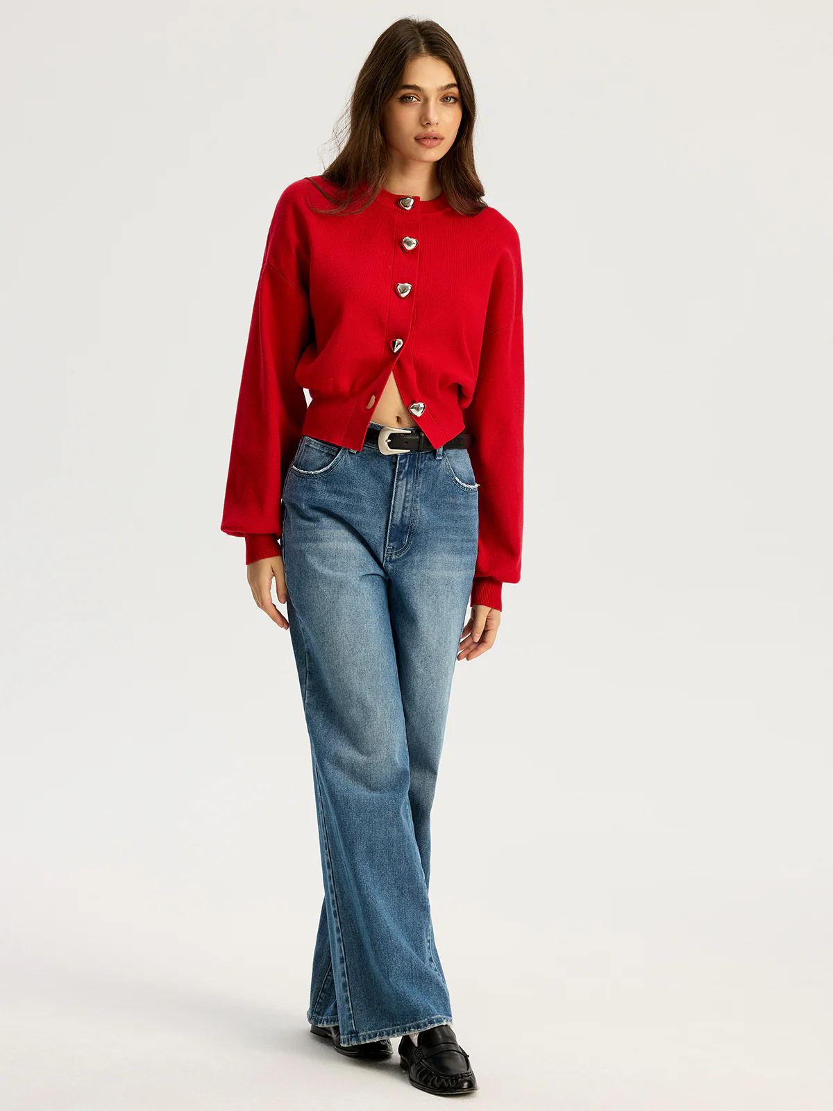 Heart Shape Button Sweater - Wholesalesil