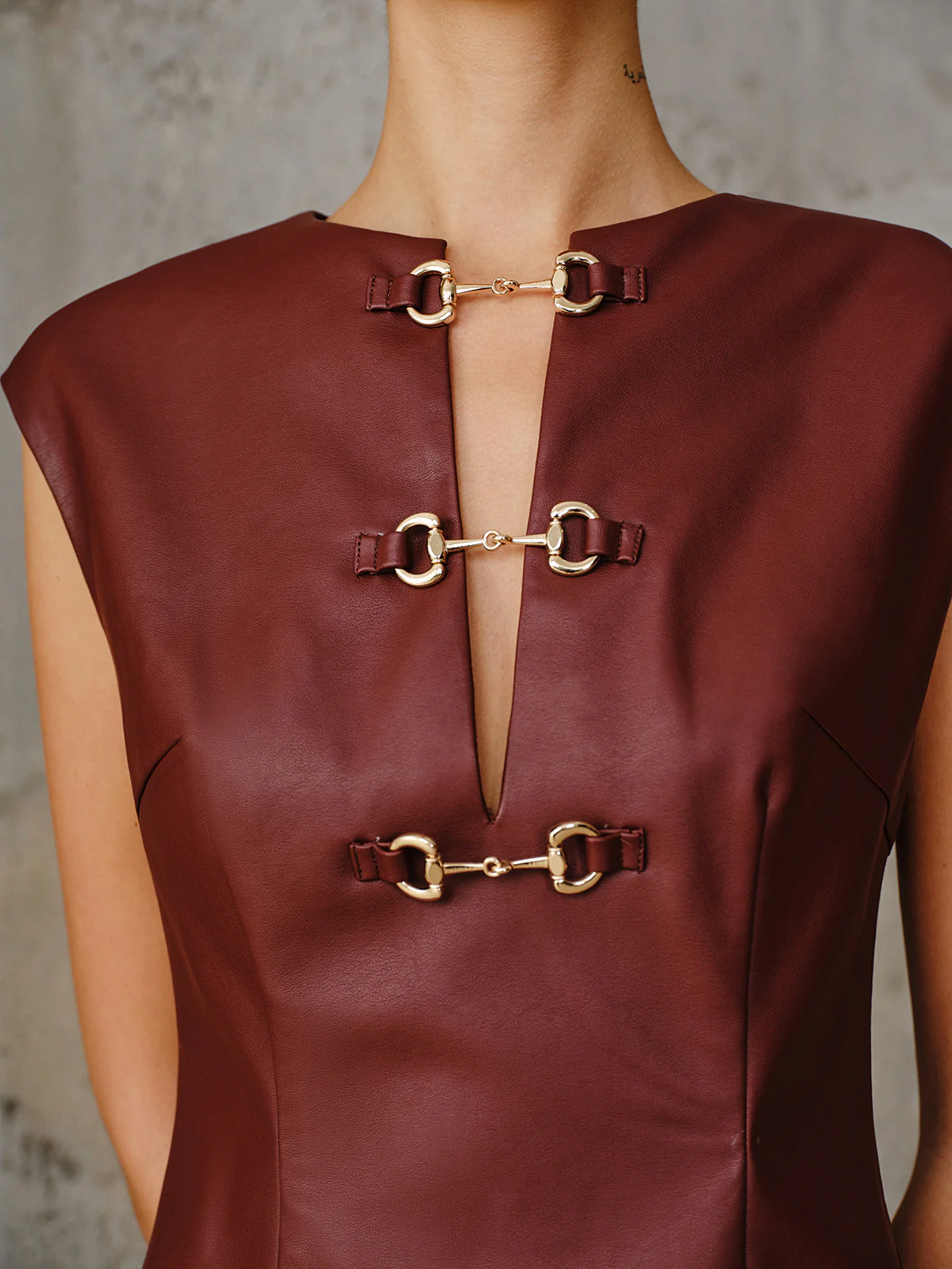 PU Leather Metal Buckle Sleeveless Mini Dress - Wholesalesil
