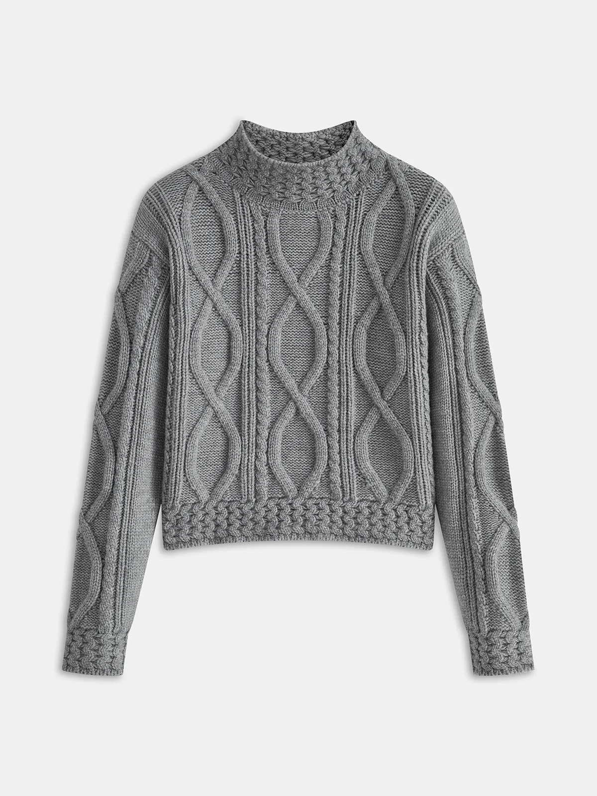 Cable Knit Mock Neck Sweater - Wholesalesil