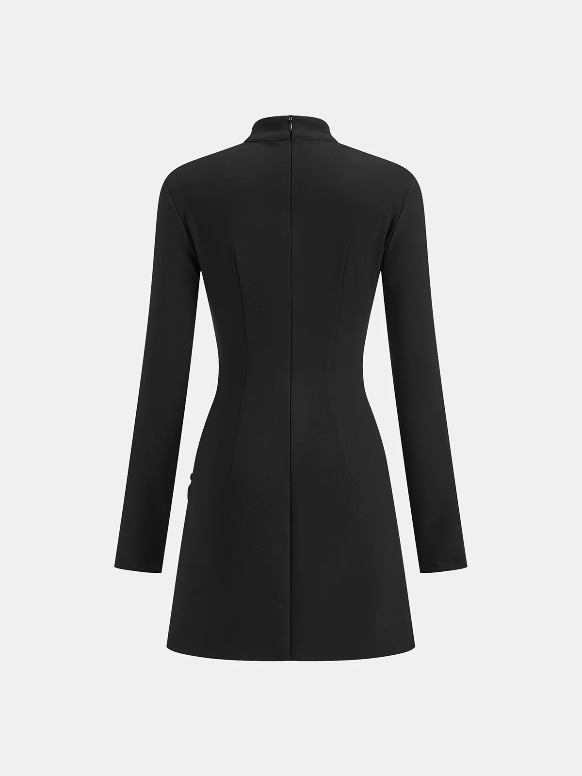 Stand Collar Long Sleeve Know Button Side Slit Dress - Wholesalesil