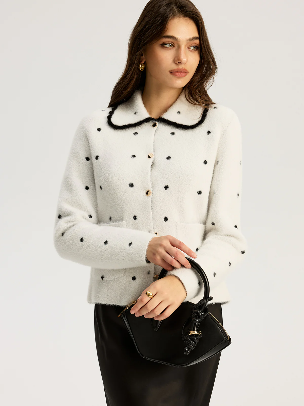 Nylon Polka Dot Knit Cardigan - Wholesalesil