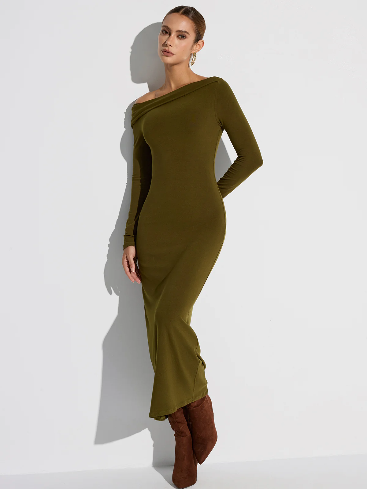 Off-Shoulder Long Sleeve Maxi Dress - Wholesalesil