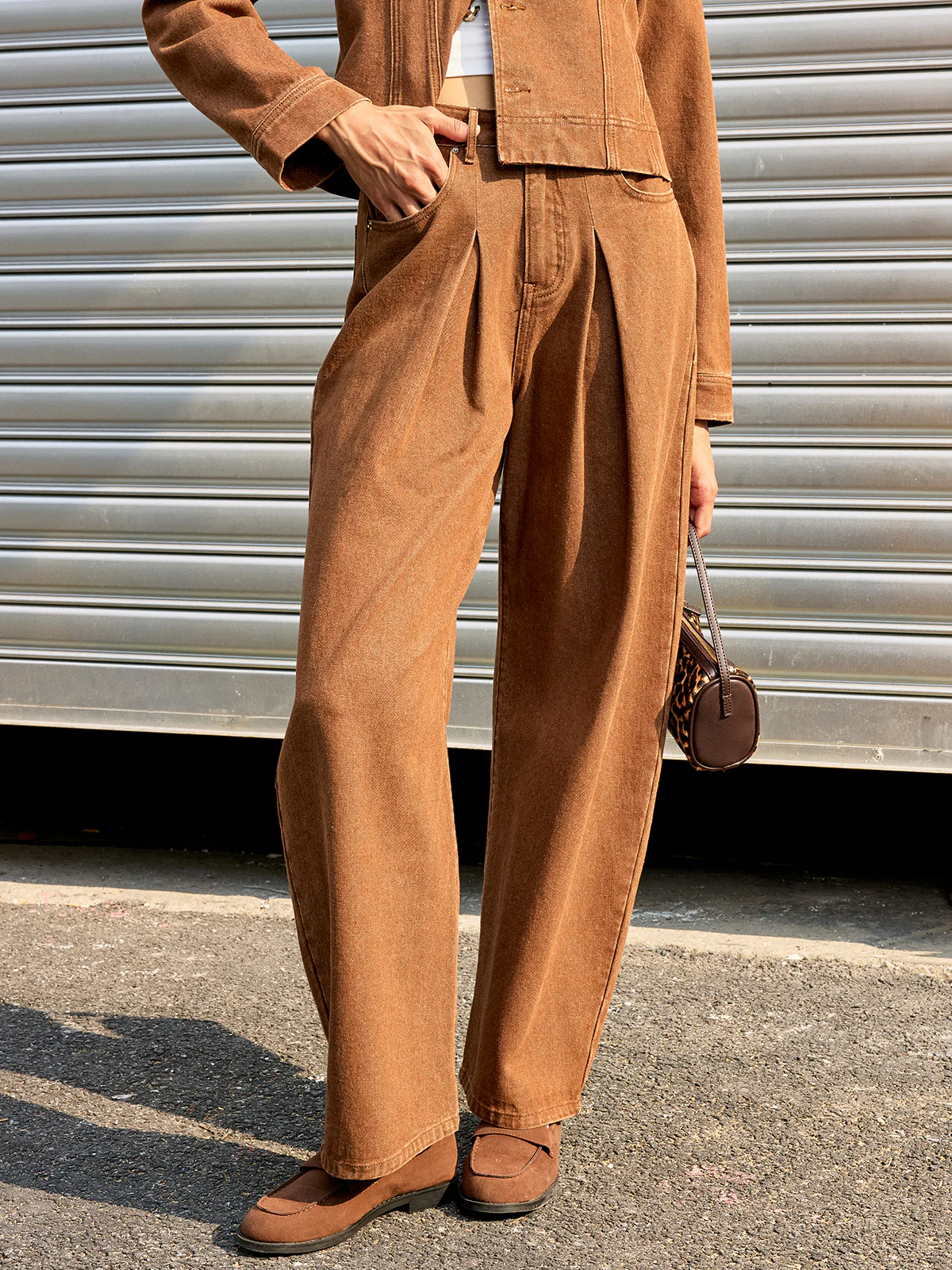 Mid-Waist Denim Wide-Leg Pants - Wholesalesil
