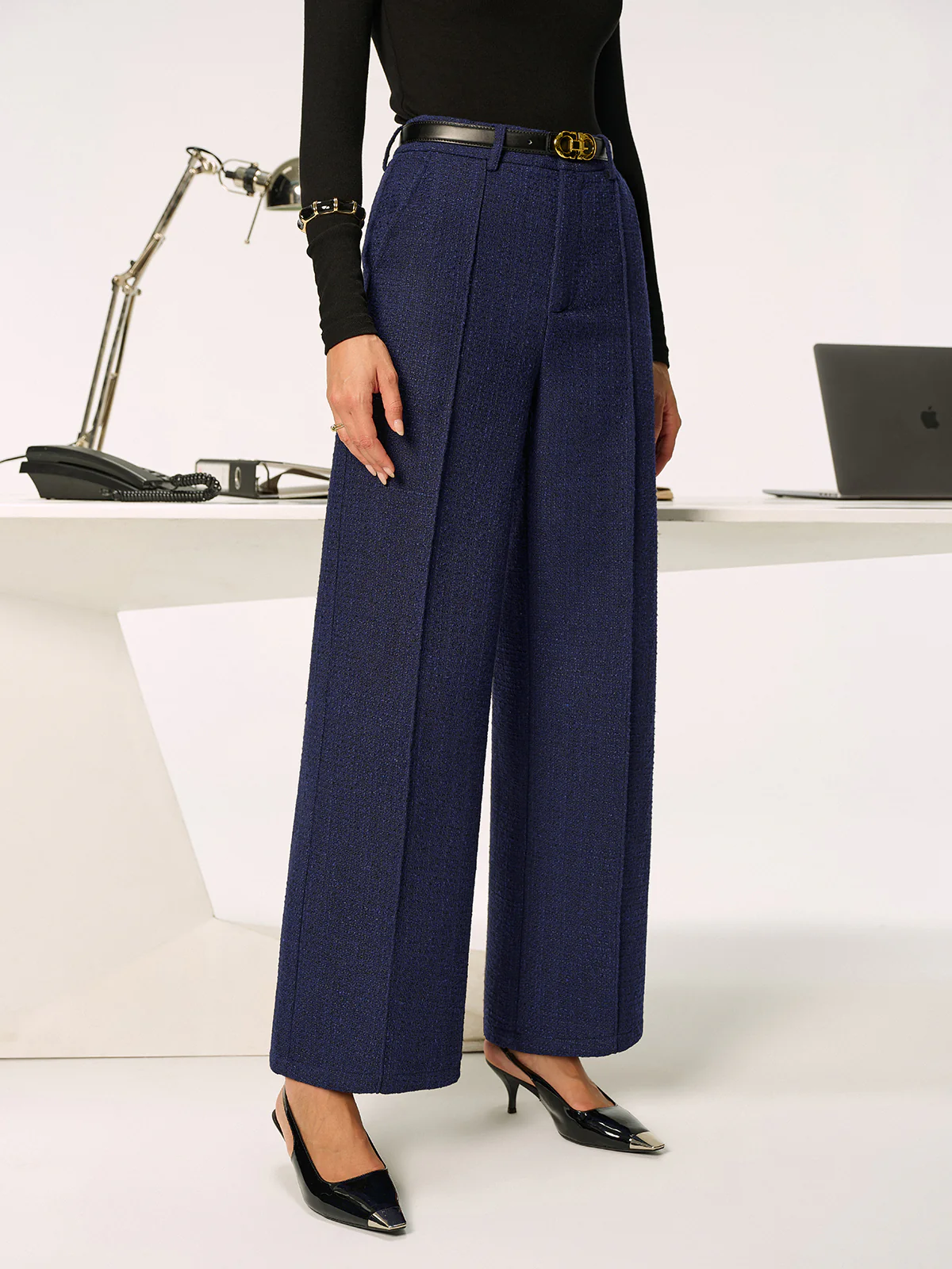 Mid-Waist Tweed Straight-Leg Pants - Wholesalesil