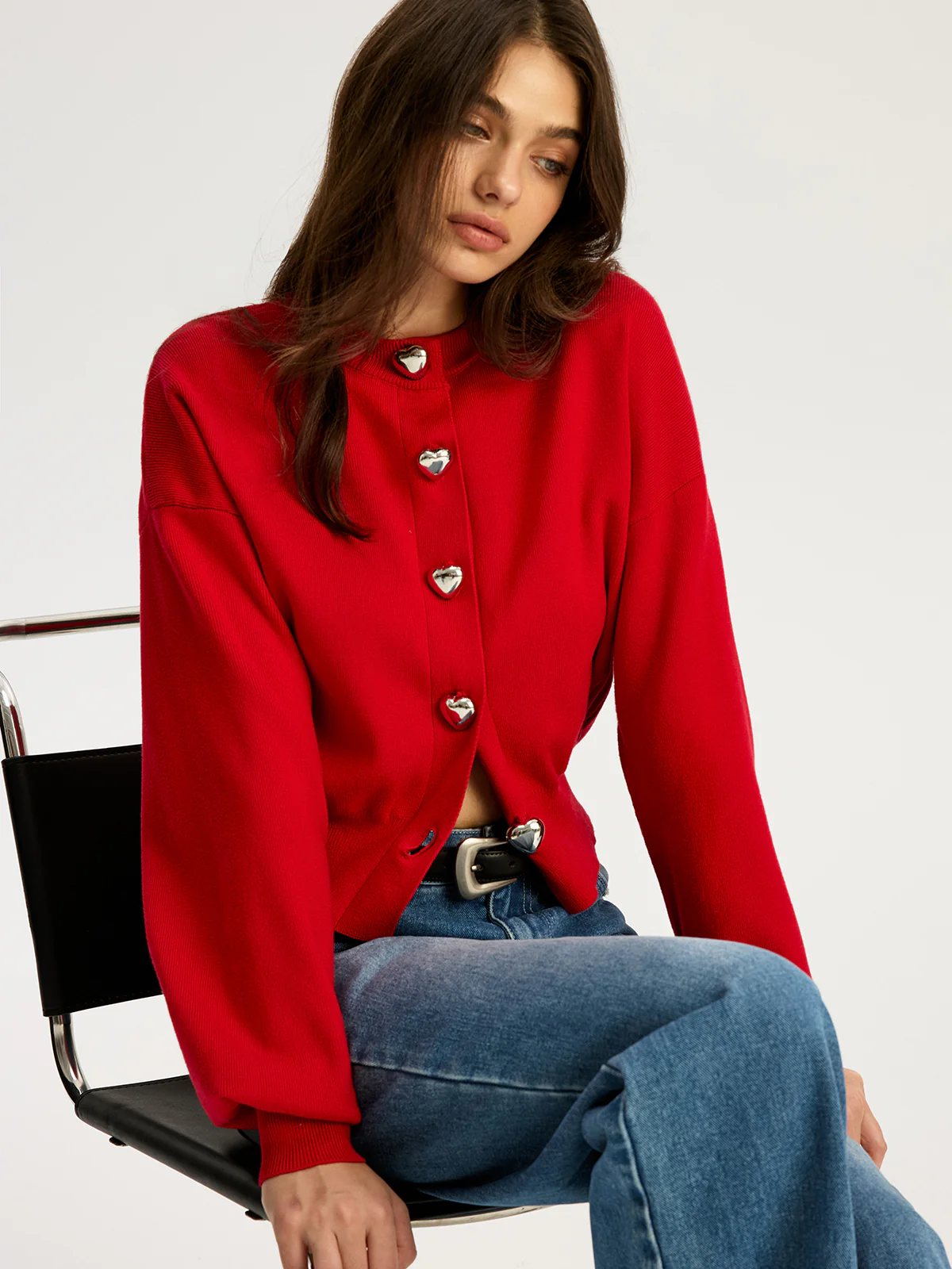 Heart Shape Button Sweater - Wholesalesil