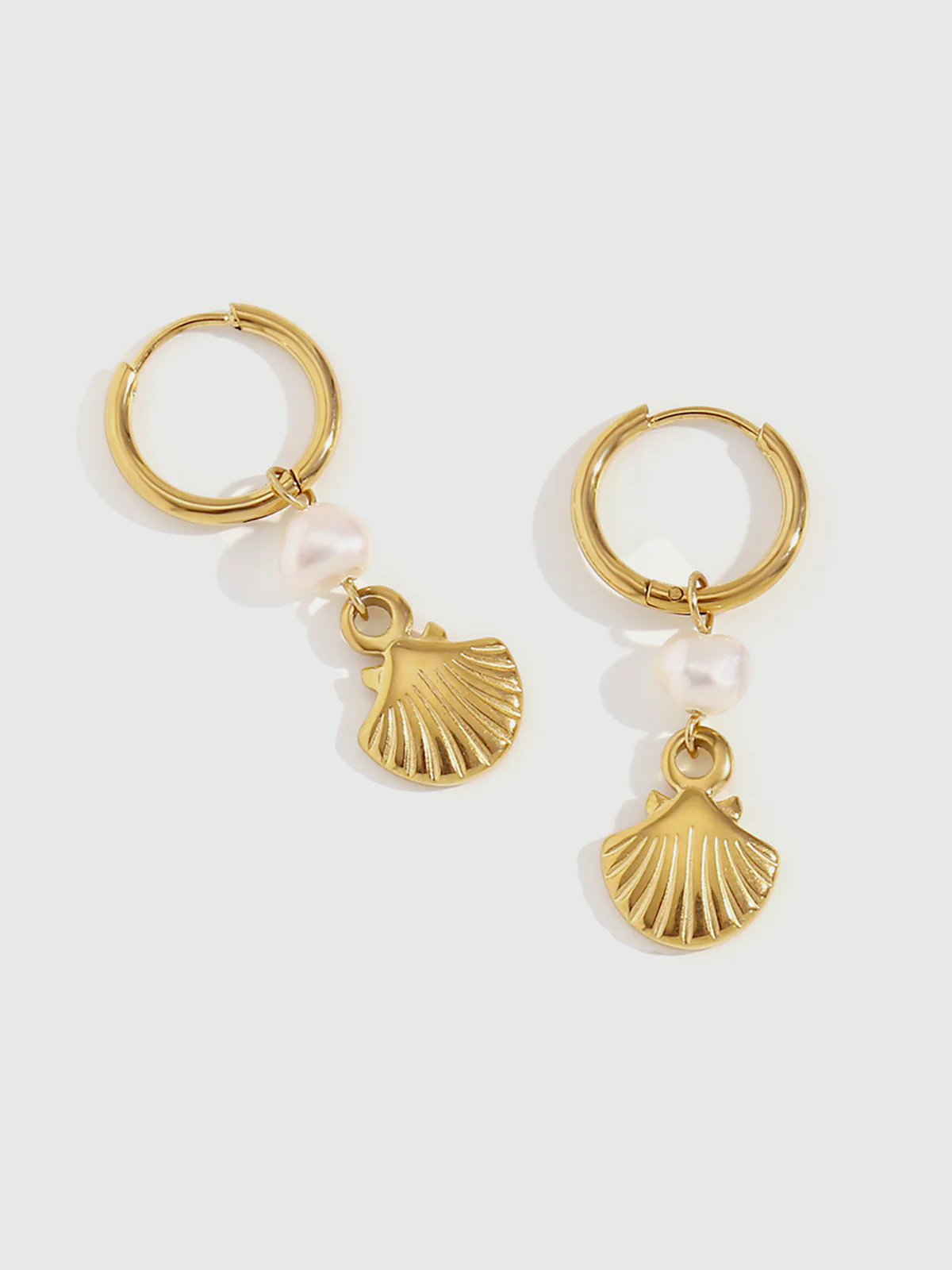Gold-Plated Hoop Earrings with Pearl and Shell Charms - Wholesalesil