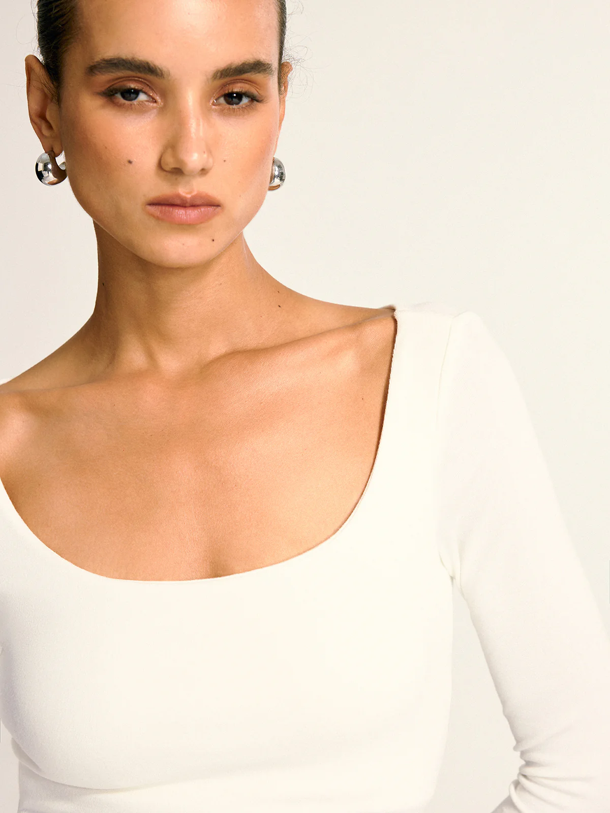 Bra-Free Slim Fit Low Neck Long Sleeve Top - Wholesalesil