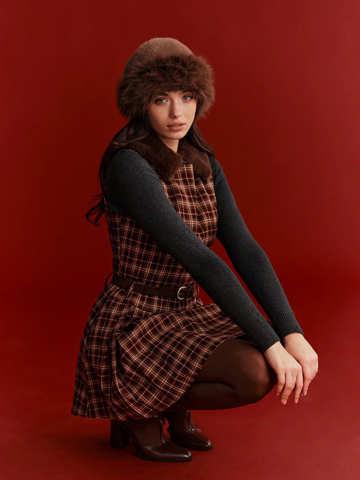 Belted Plaid Sleeveless Mini Dress - Wholesalesil