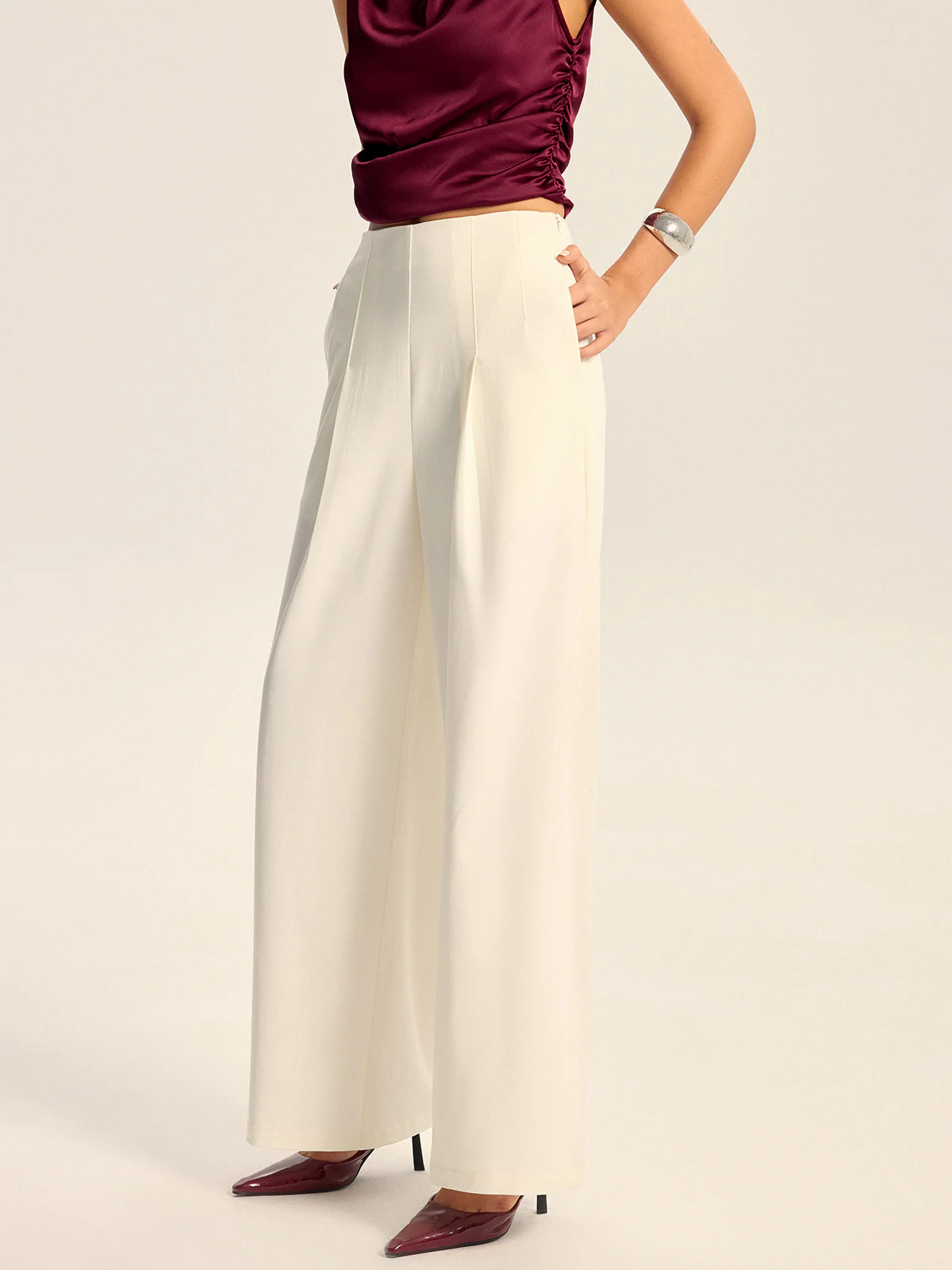 Mid-Waisted Wide-Leg Pants - Wholesalesil