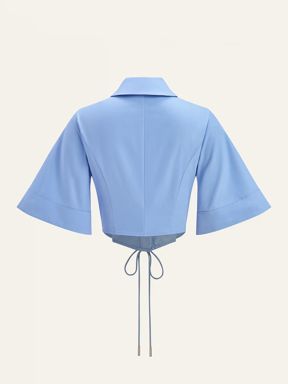 Lace-Up Waist Flare Sleeve Cropped Blouse - Wholesalesil