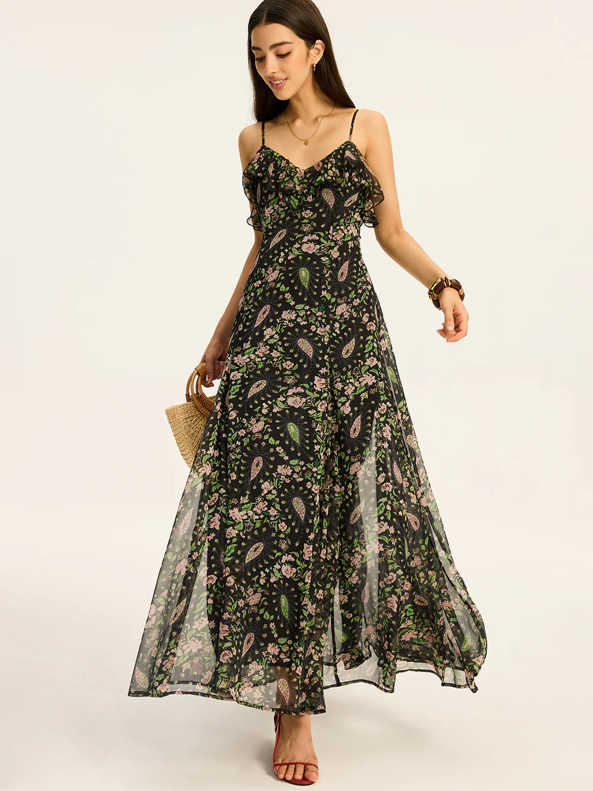 Floral Printed Chiffon Maxi Dress - Wholesalesil