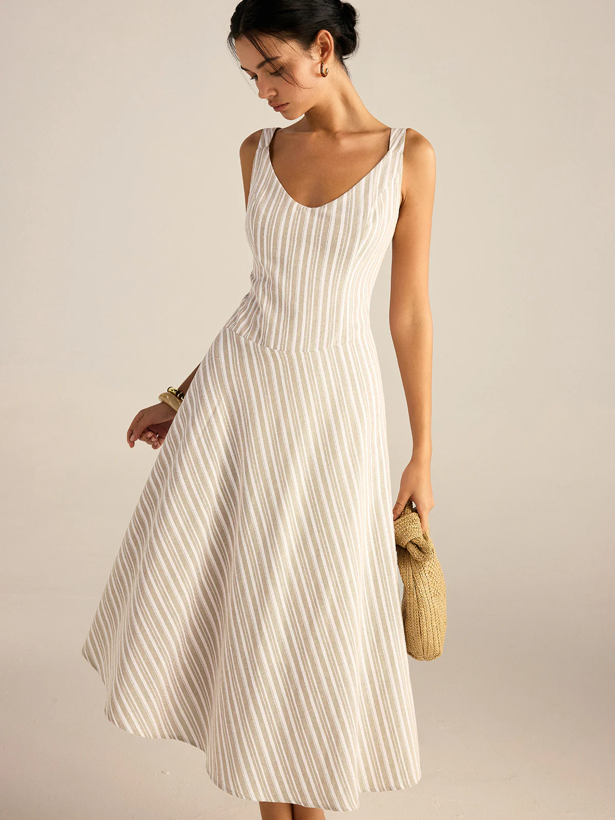 Striped Asymmetriccal Hem Midi Dress - Wholesalesil