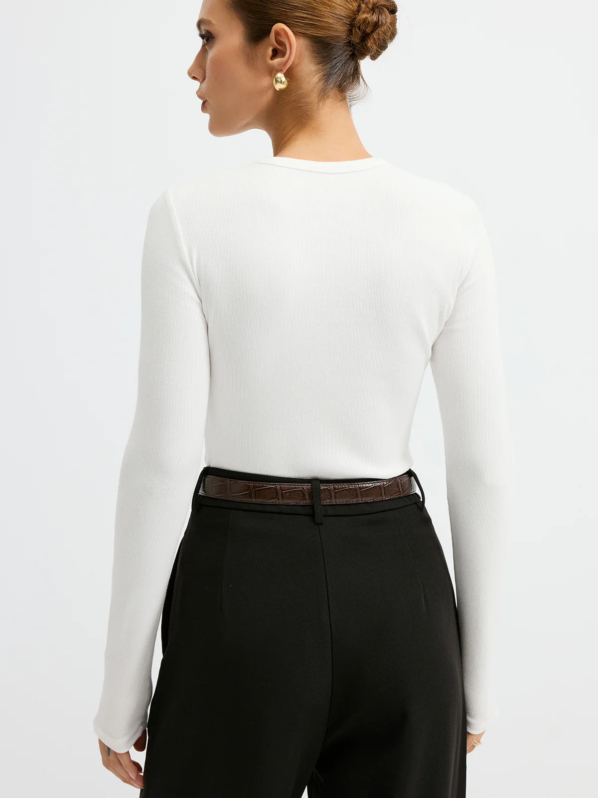 Ribbed Crew Neck Long Sleeve T-Shirt - Wholesalesil